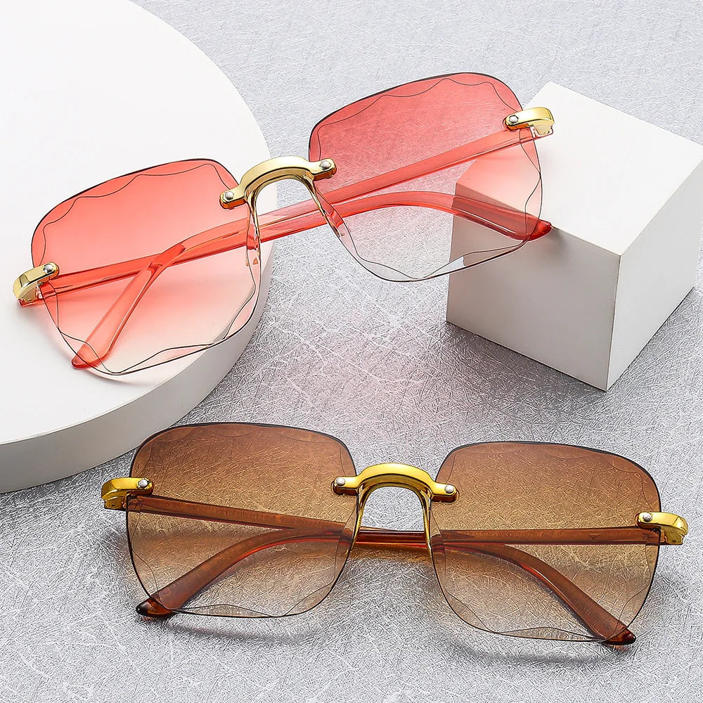 Randlose Damen-Sonnenbrille, modische Verlaufsgläser, Damensonnenbrille, Vintage-PC-Bügel, klassische Designer-Sonnenbrille für Herren