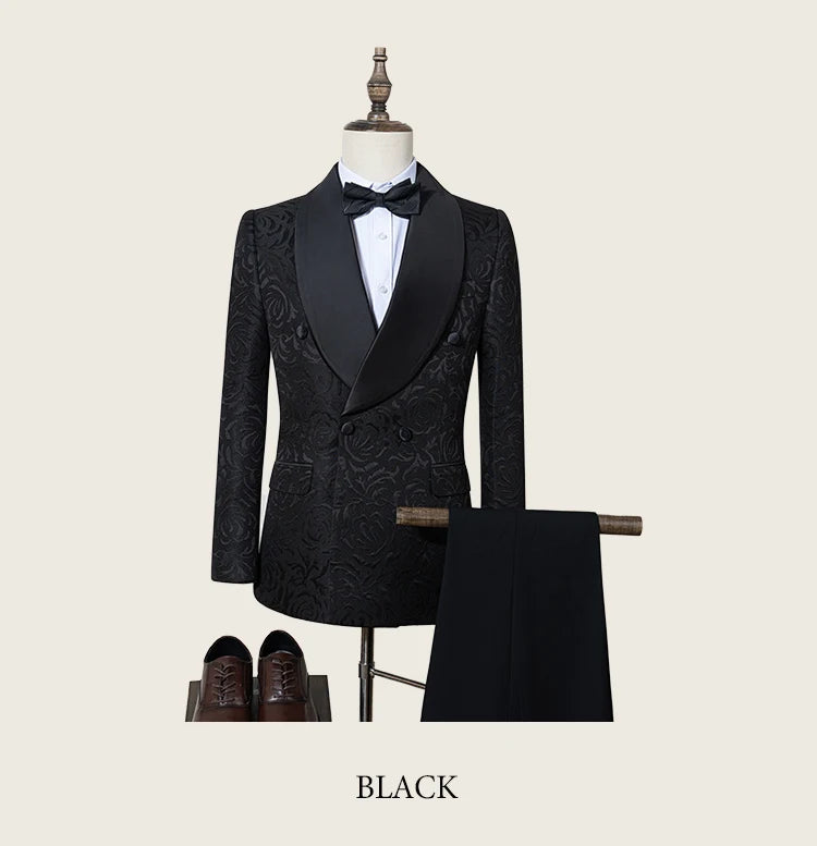 Luxus 2-teiliger Anzug Herren Party Outfit High-End Zweireiher Business Casual Anzug Bräutigam Hochzeitskleid Schalkragen