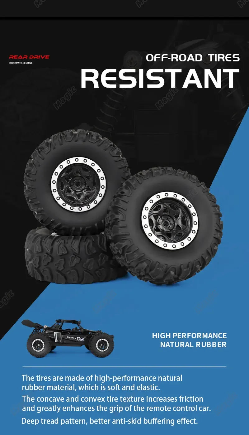 DK087 Voiture RC Tout-terrain 20KM/H 2WD Télécommandée 1:16 Coque Métal Phares LED Voiture Jouet RC pour Cadeaux