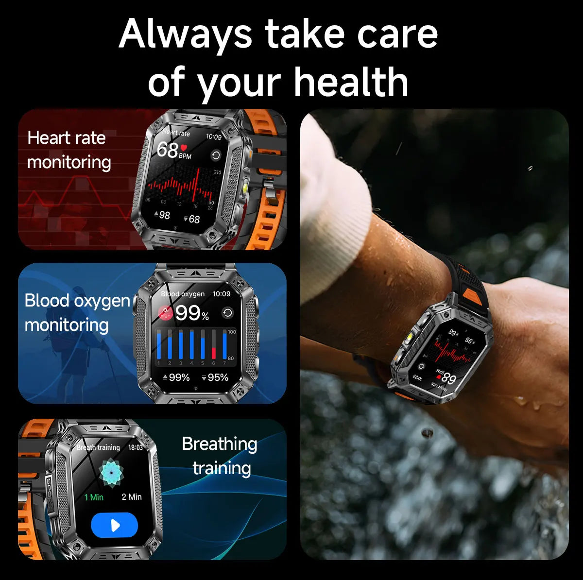 Montre connectée homme 2026 avec batterie ultra-large intégrée de 1400 mAh, GPS extérieur, écran AMOLED de 2,01", étanche 10 ATM, appel BT