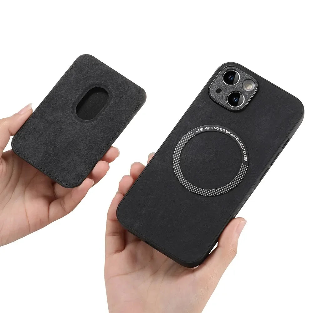 Vintage-Lederhülle mit abnehmbarem magnetischem Kartenhalter für iPhone 17 Air 16e 16 Pro Max 15 14 Plus 13 12 11