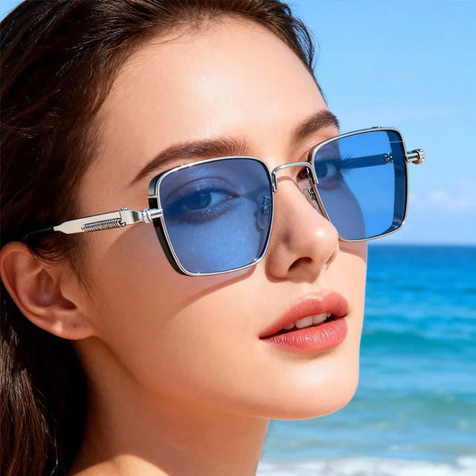 New Eyeglasses Vintage Steampunk Square Metal Sunglasses Fashionable Versatile Unisex Eyewear Unique Statement Style Sun Glasses