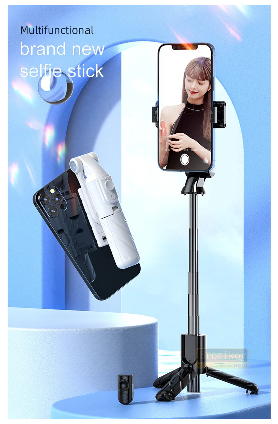 Tragbares Mini-Kamera Bluetooth Wireless Selfie Stick Stativ mit Fernbedienung für iPhone 14 13 12ProMax Smartphone Selfiestick Einbeinstativ