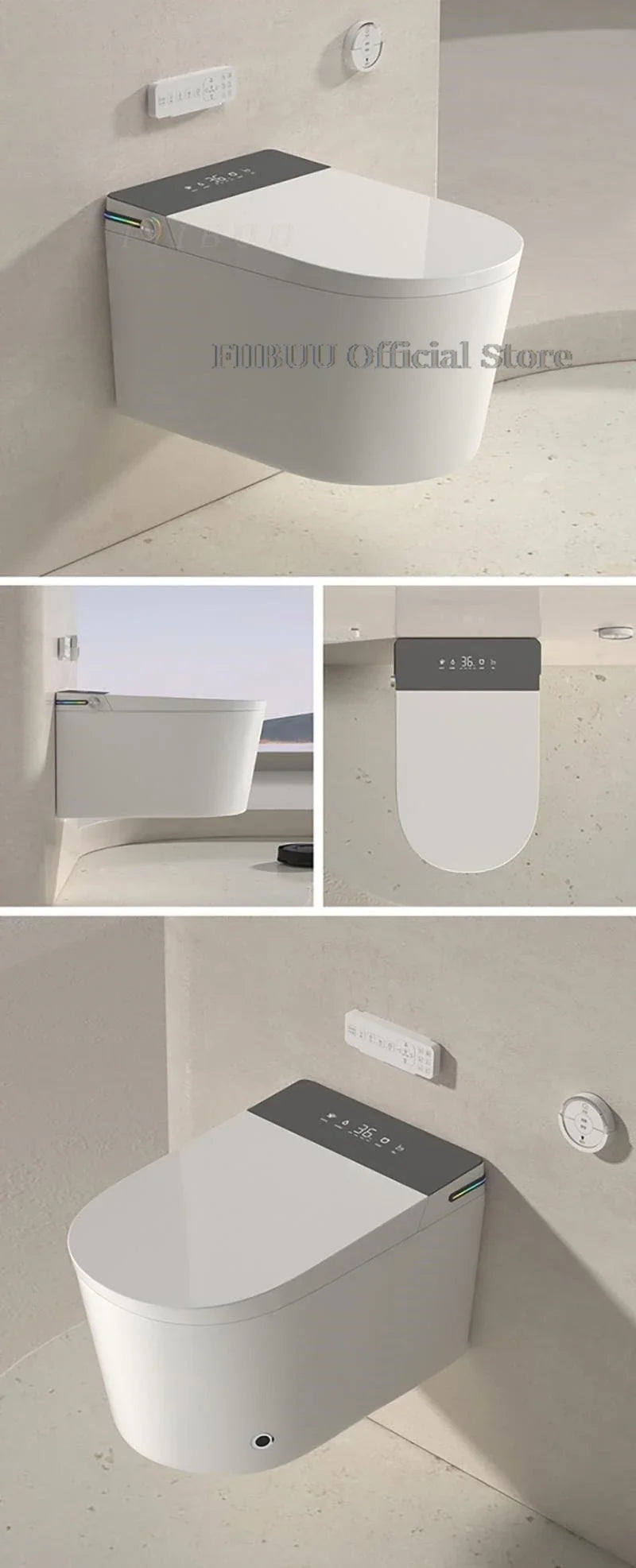Intelligentes Dusch-WC zur Wandmontage, Smart-WC für das Badezimmer, spülkastenlos, automatisches Öffnen/Schließen, beheizter Sitz, elektrisch, länglich, wandhängend