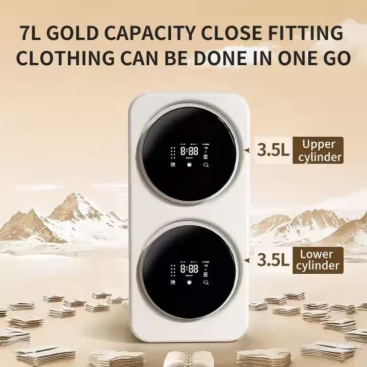Mini lave-linge portable mural 7L avec double tambour indépendant et séchoir, avec outils de nettoyage du linge