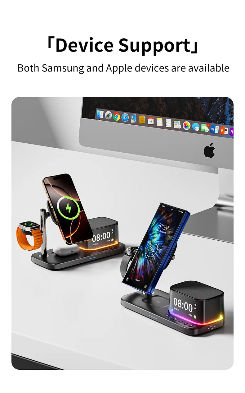Support de charge sans fil rapide magnétique 5 en 1 Qi2.2 25W pour iPhone 17 16 Pro Max Magsafe Apple Watch et Galaxy Watch Galaxy S26 S25