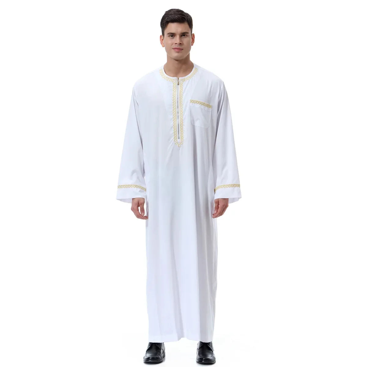 Jubba Thobe Homme Musulman Imprimé Fermeture Éclair Kimono Longue Robe Saoudienne Islamique Musulman Vêtements Abaya Caftan Islam Dubaï Robe Arabe