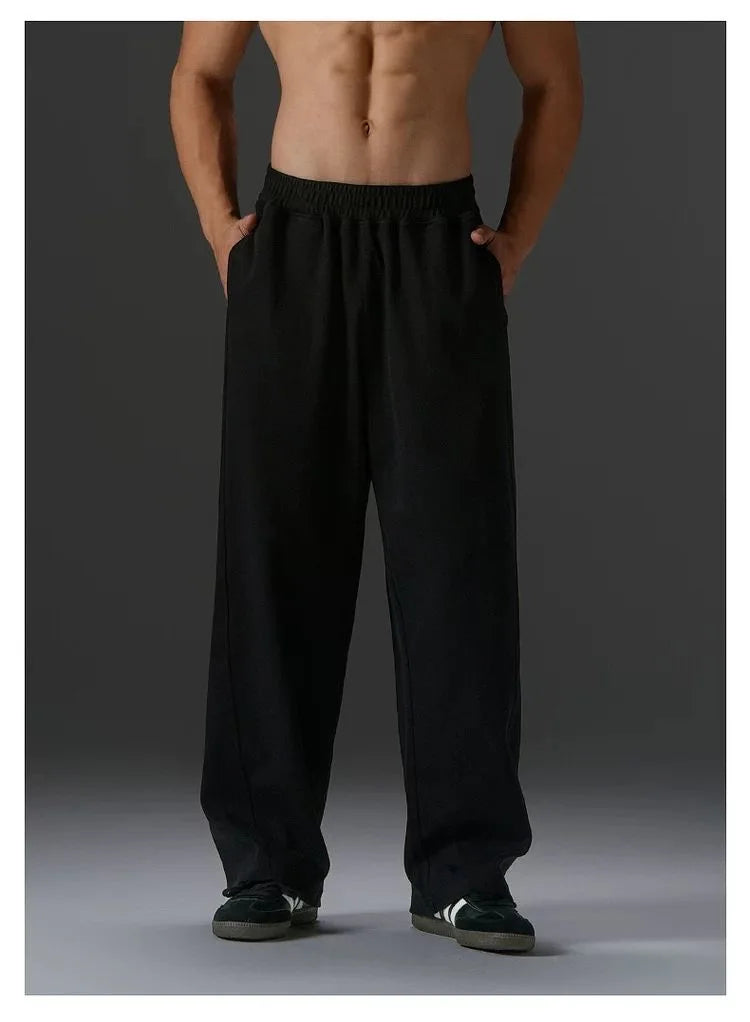 American casual pants men's straight tube loose oversized elastic waistband sports pants simple and fashionable casual running p