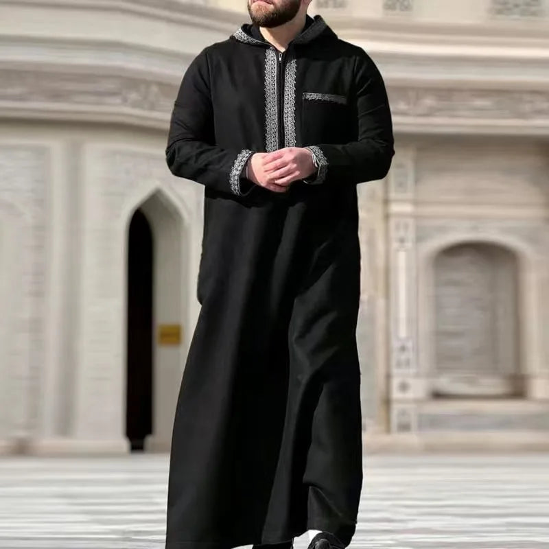 Neue muslimische Herren-Robe, islamische Kapuzen-Ethno-Kleidung, elegante Retro-Nahost-Stickerei, schlichte, lässige Herren-Robe