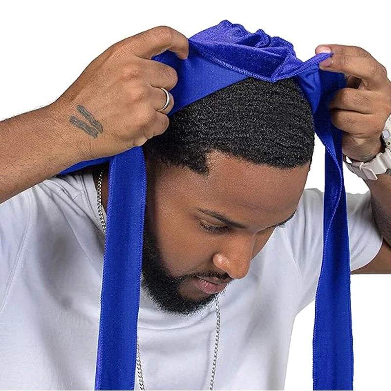 Neue Unisex Samt Durags Bandana Turban Hut Männer Frauen Atmungsaktive Lange Schwanz Piratenhüte Mütze Hip Hop Stirnband