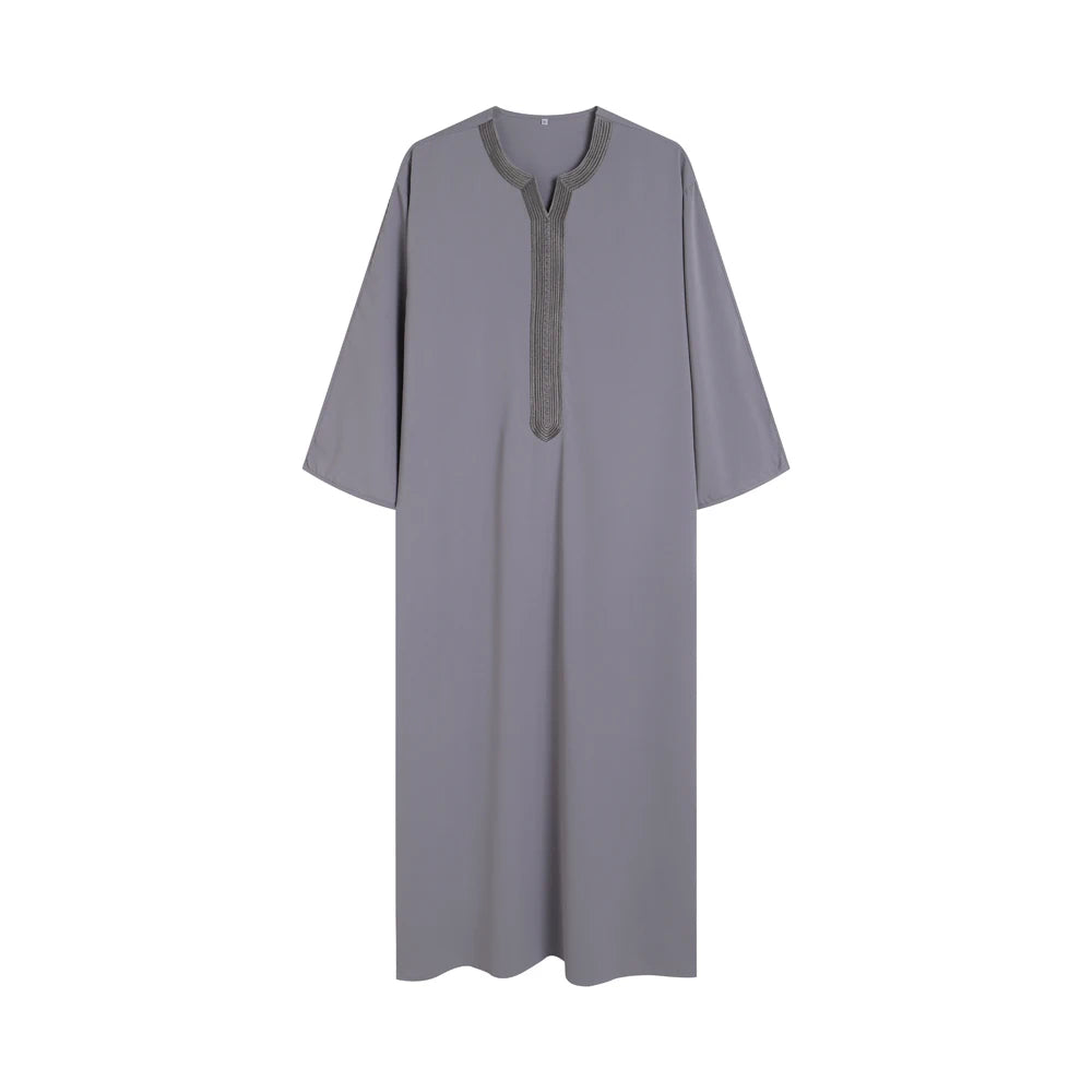 2025 Summer New jubah Muslim Men's Robe Short Sleeve Embroidered Arab Ethnic Style Men's Islamic Clothing