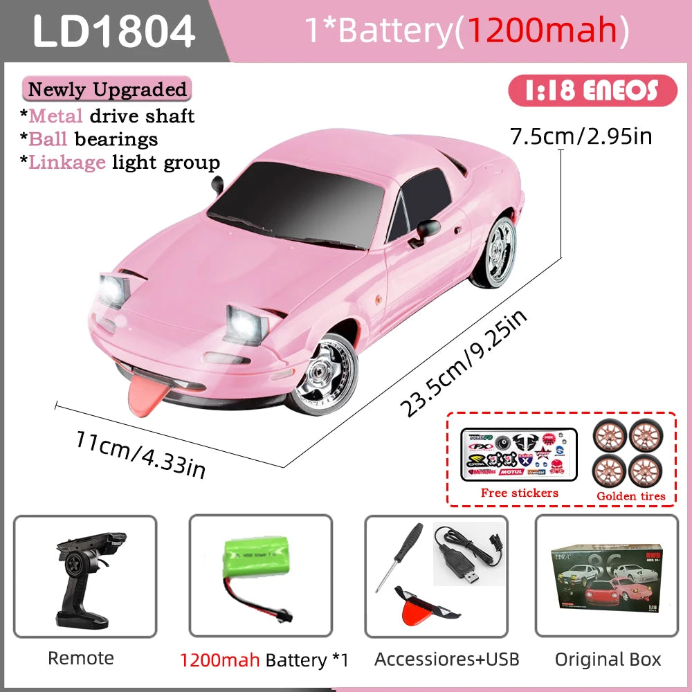 LDRC LD1804 RC Drift Car 1/18 Mazda Mx5 2.4G 2WD ESP Gyroscope LED Lights Full Scale Controlled Model Children Car Toys Gifts