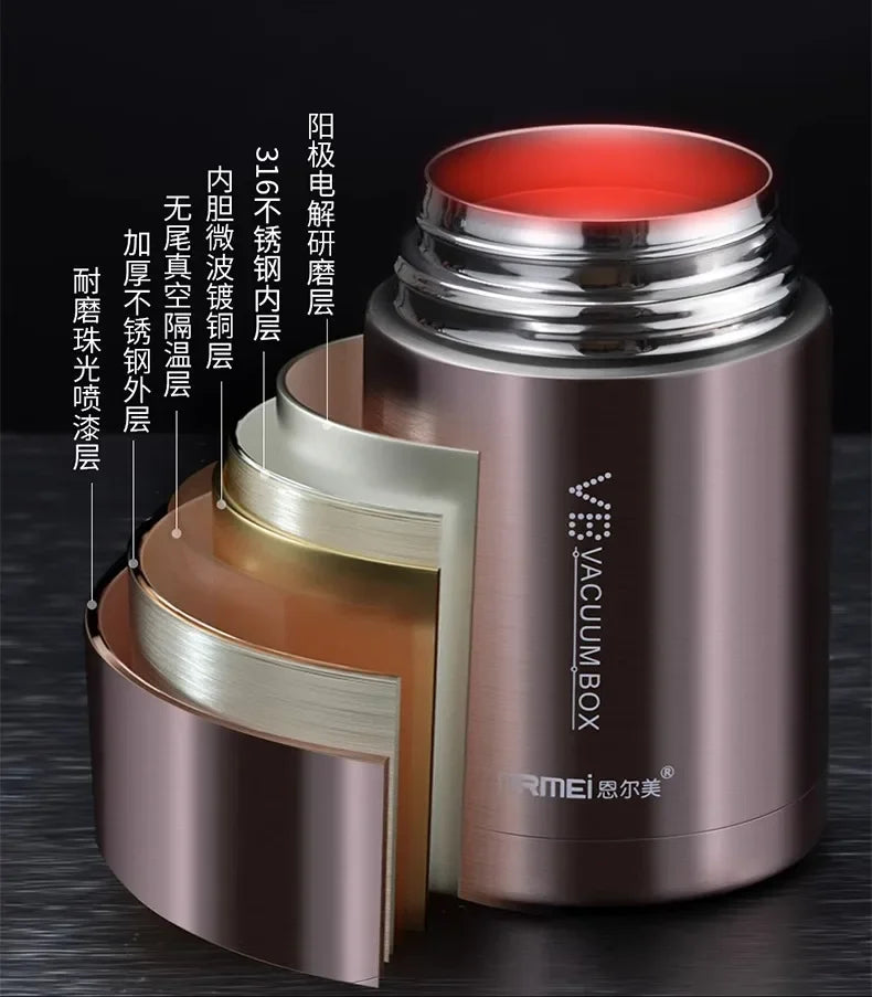 Thermos alimentaire 600/800/1000 ml, pot alimentaire isotherme sous vide en acier inoxydable 316 avec cuillère, boîte à lunch pour enfant avec sac de transport isotherme