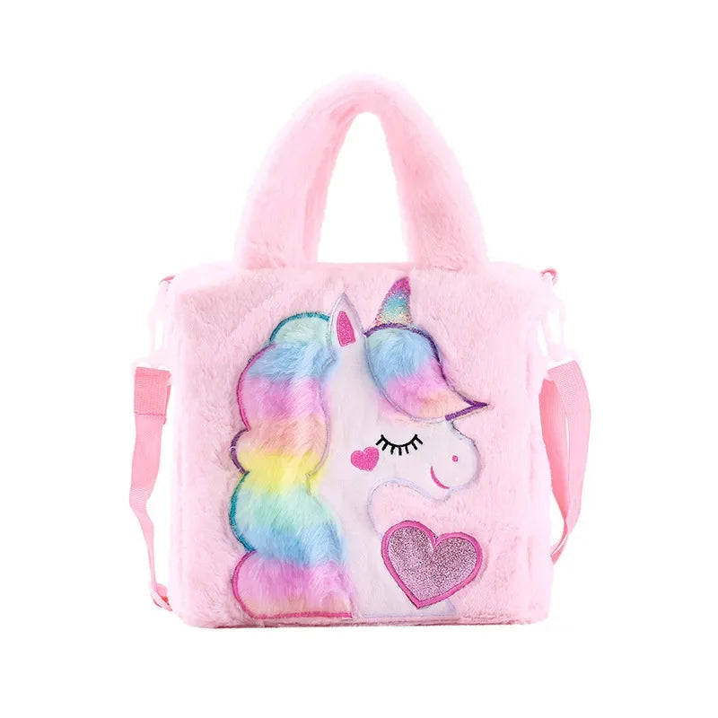 Sacs pour enfants Sacs à bandoulière Sac à bandoulière en peluche brodé dessin animé Sac à main mignon pour fille Sac à bandoulière licorne pour fille Spot