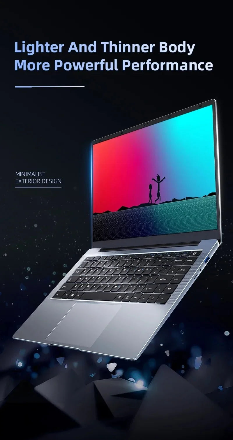 New Ultra Slim Laptop 14.1" 16GB RAM 2TB SSD Intel Pentium 4405U Notebook Gamer 1920*1080 Display Office Study Computer PC