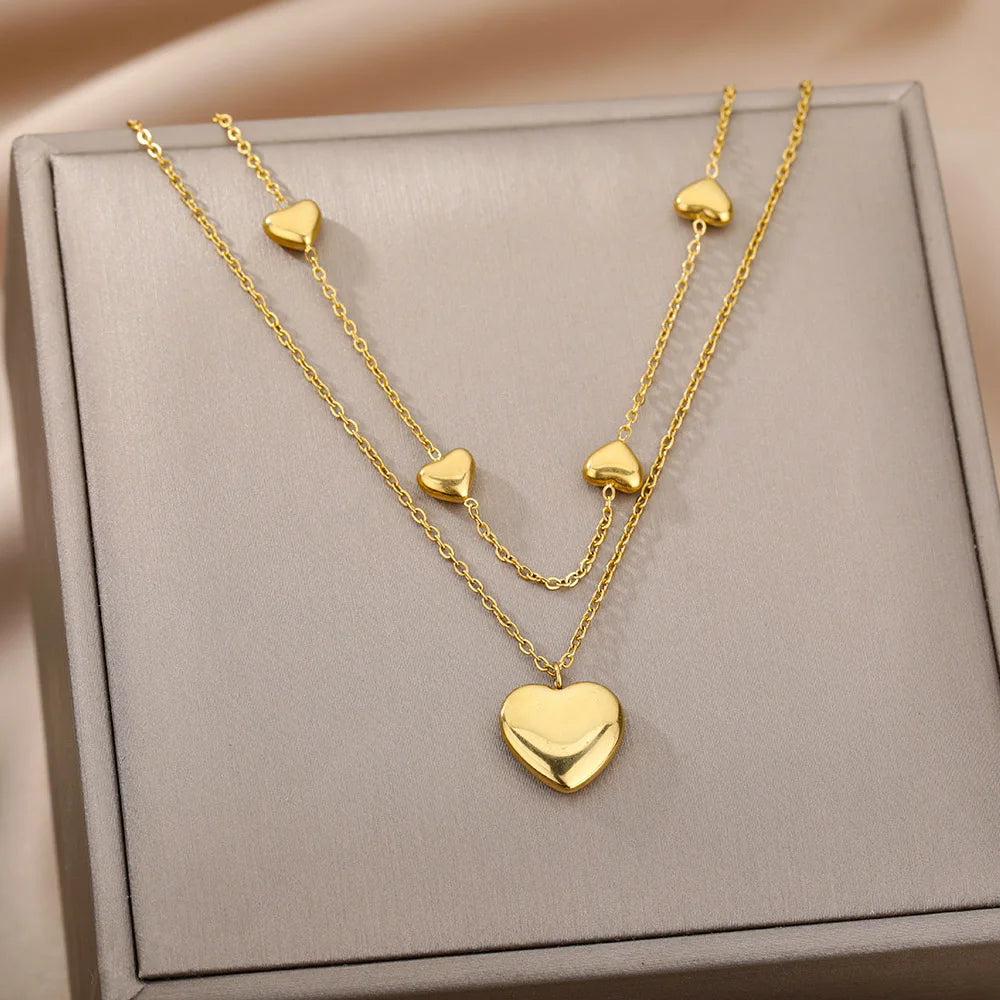 Colliers multicouches en forme de cœur pour femmes, en acier inoxydable, couleur or, pendentif œil maléfique, chaîne ras du cou, bijoux de mariage, cadeau