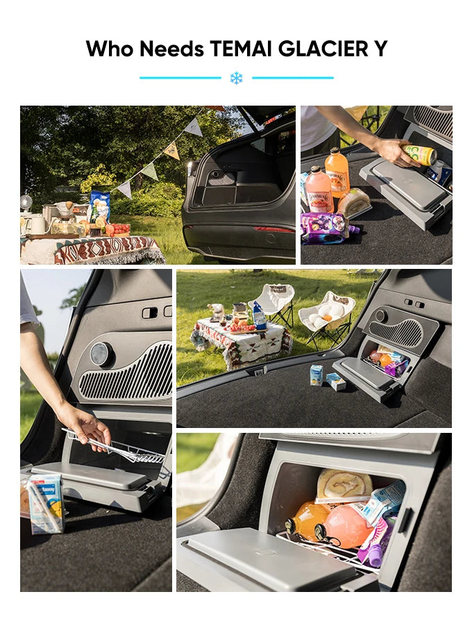 Für Tesla Model Y & Highland 16L Auto-Kühlschrank, tragbarer Kompressor-Gefrierschrank – 5-Sitzer Camping-Kühlbox, für frische Lebensmittel unterwegs