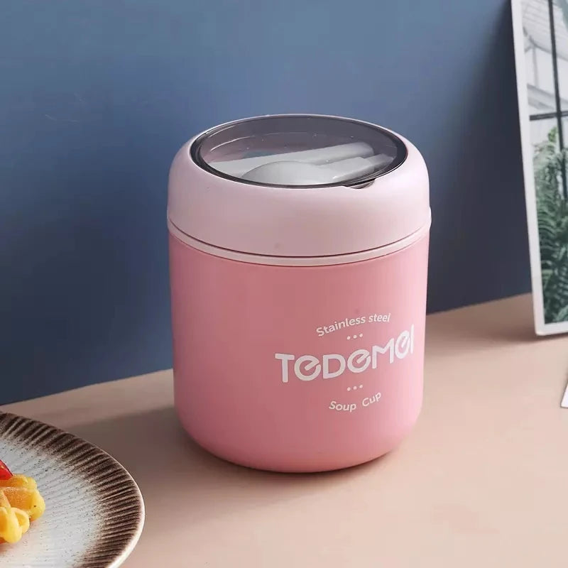 Boîte à déjeuner en acier inoxydable de 510 ml avec cuillère, récipient alimentaire isotherme, tasse à vide, boîte à bento isolée, tasse à soupe thermos pour l'école des enfants