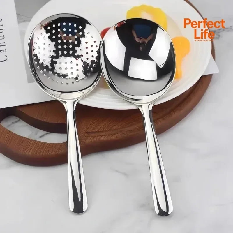 Stainless Steel Soup Ladle Long Handle Slotted Spoon Fruit Food Scoop Kitchen Tablespoon Cooking Utensils For Serving Straining