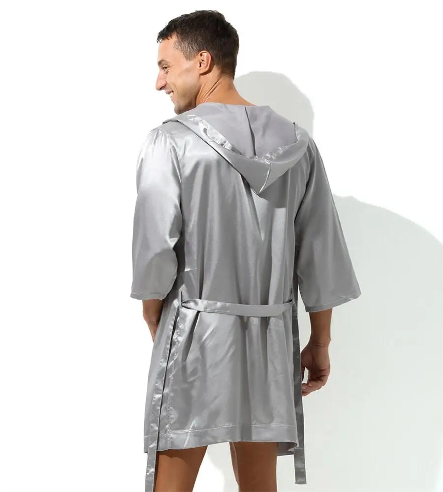 Sexy Nachtwäsche Herren Bademäntel Weich Seidig Kurzarm-Nachthemd Herren Hauskleidung Morgenmantel Herren Schlafanzug (Ohne Shorts)