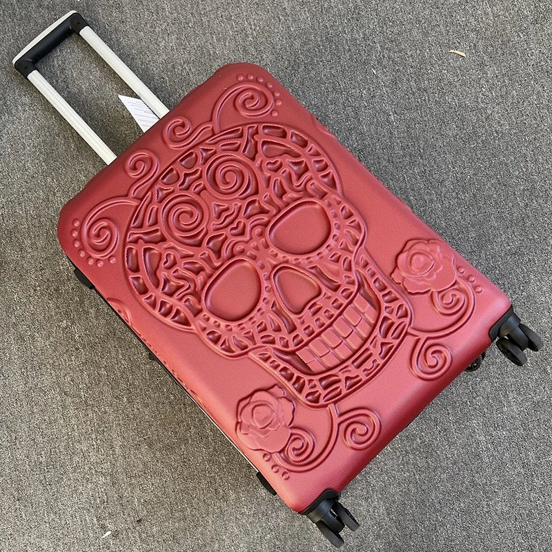 Personality pop elements travel luggage Punk Trend Skeleton suitcase 20" boarding box 24/28" customs lock carry on trolley bag