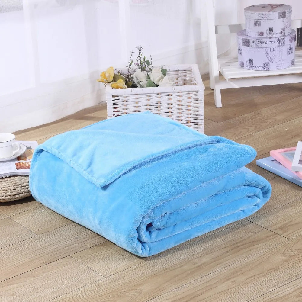 Couvertures en flanelle polaire corail 230 g/m² pour lits, couleur unie bleue rose, douce, chaude et fine, couvre-lit, housse de canapé, couverture plaid en fausse fourrure.