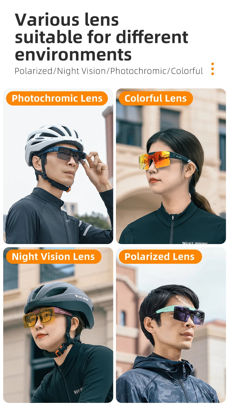 WEST BIKING Lunettes de cyclisme photochromiques Verres relevables Lunettes polarisées à clipser Pare-soleil VTT Vélo de route Lunettes de conduite de nuit