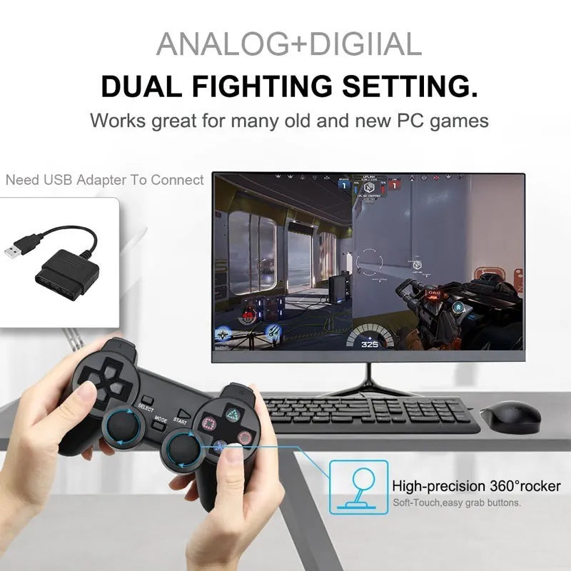 Hot Sale Wireless Gamepad for PS2 Controller for Playstation 2 Console Joystick 2.4G Double Vibration Shock Joypad USB PC Game