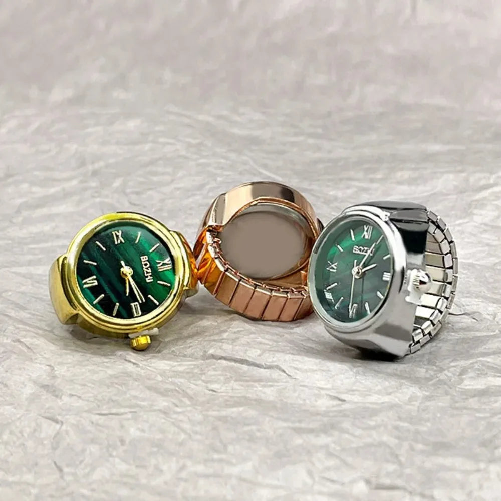 Runde Fingeruhr Edelstahl Italian Charm Link Klassische Quarzuhr Ring Trendig für Damen Herren Schmuck