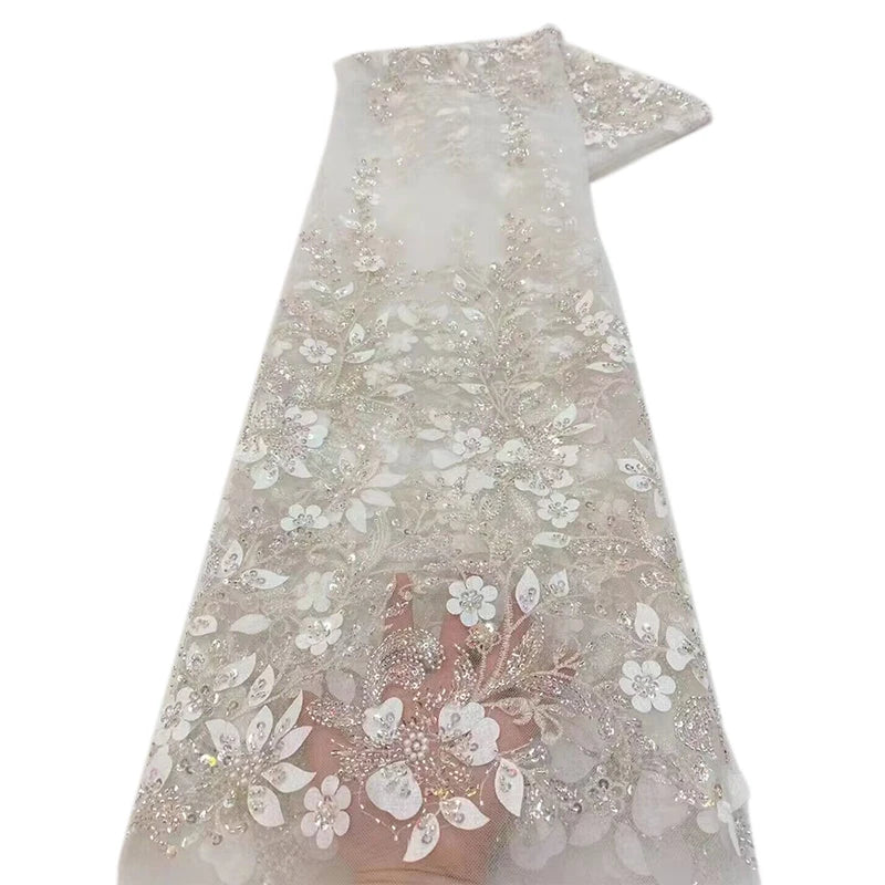 Tissu Français à Paillettes et Perles Rose en Polyester pour la Couture Robes de Mariée en Dentelle Matériau de Patchwork Tissu Tulle 4,5 Mètres