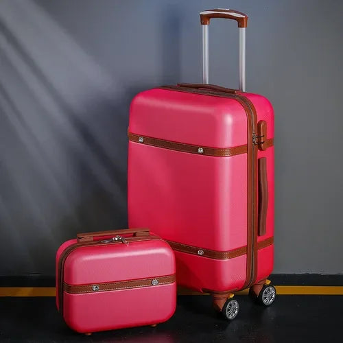 Nouvel ensemble de bagages à roulettes pour femmes - Ensemble valise de voyage tendance avec serrure à combinaison, sac à cosmétiques universel, ensemble de 2 valises à roulettes rétro