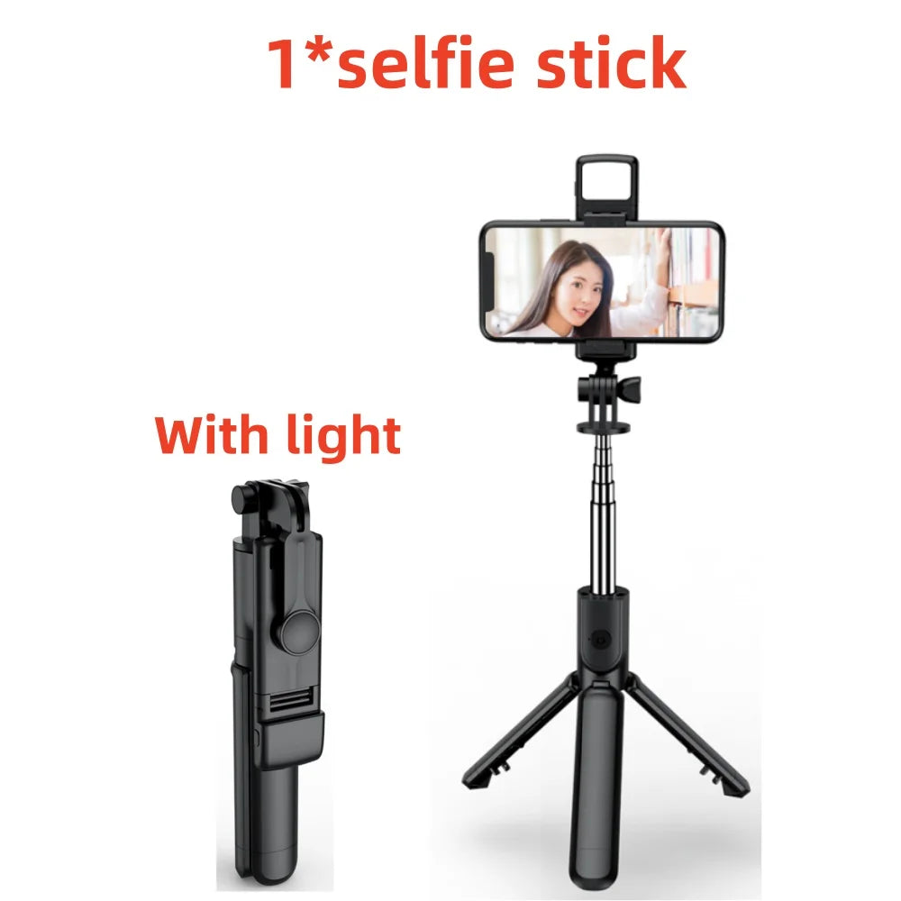 MEUYAG Tragbares, faltbares Selfie-Stick-Stativ mit Aufhelllicht und kabelloser Bluetooth-Fernbedienung für Telefone