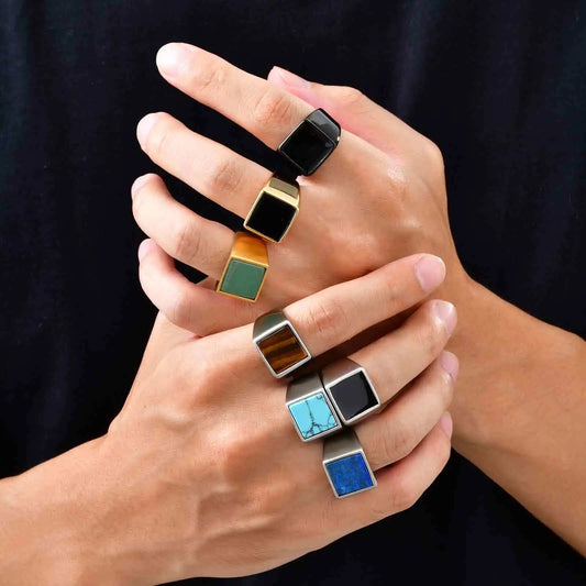 Vnox Stainless Steel Tiger Eye Ring for Men Boys, 14mm Wide Size 7-12 Geometric Signet Ring, Vintage Punk Jewelry Gifts for Him