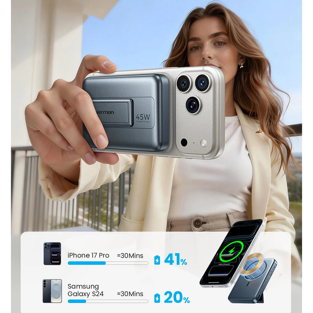 Vention 10000mAh 45W Powerbank für Qi2.2 25W MagSafe Magnetische Kabellose Batterie Tragbares Ladegerät für iPhone 17 16 Samsung S25 24