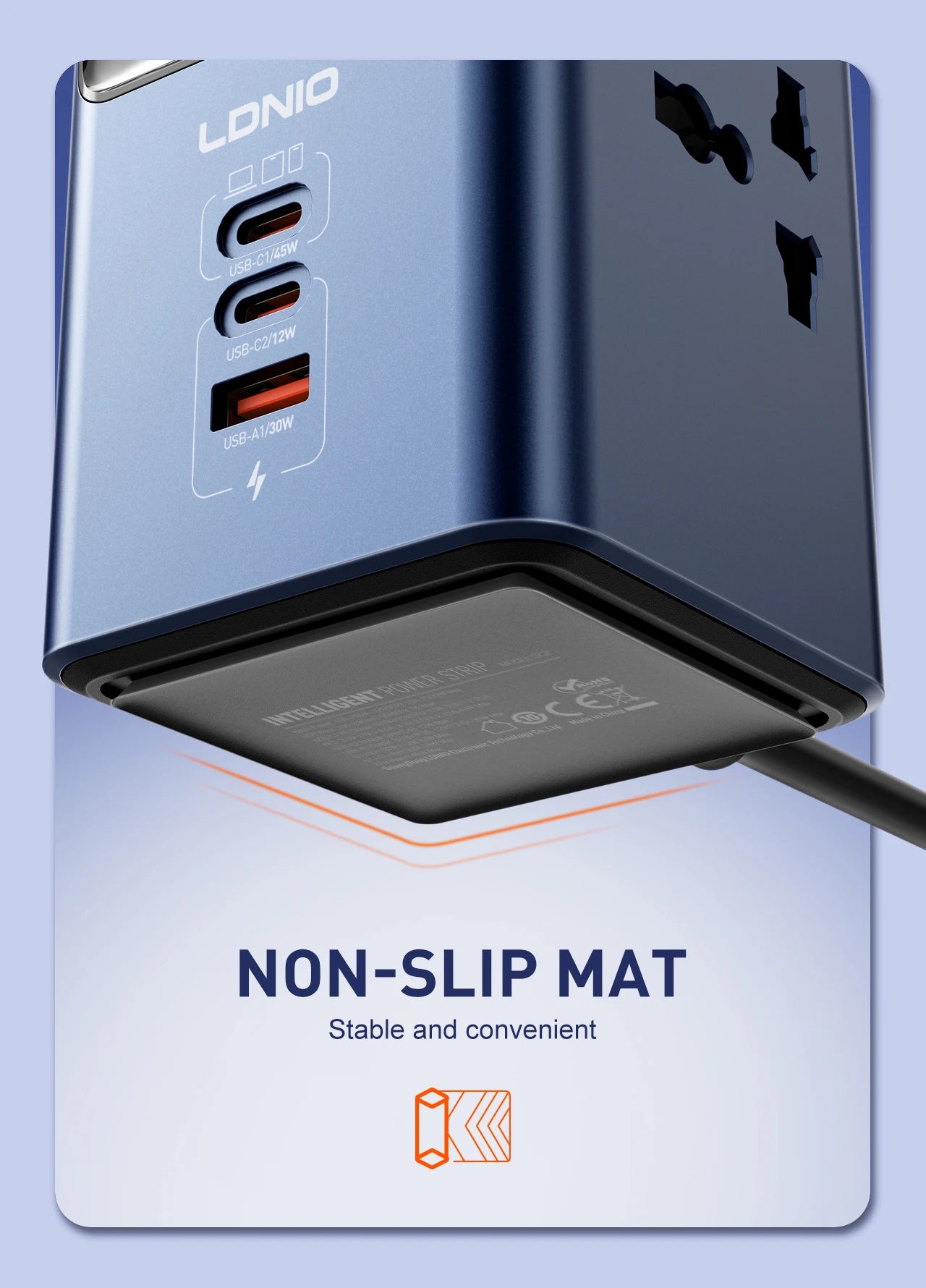 LDNIO 45W Vertikale Turm-Steckdosenleiste Mehrfach Universalsteckdosen Verlängerungskabel QC PD USB C Schnellladegerät Bildschirm UK EU US Stecker