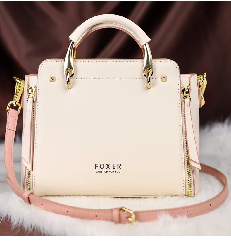 FOXER Spaltleder Damen Umhängetasche Elegante Handtasche 2026 Neue Große Damen Tragetasche Luxuriöse Designer Umhängetasche