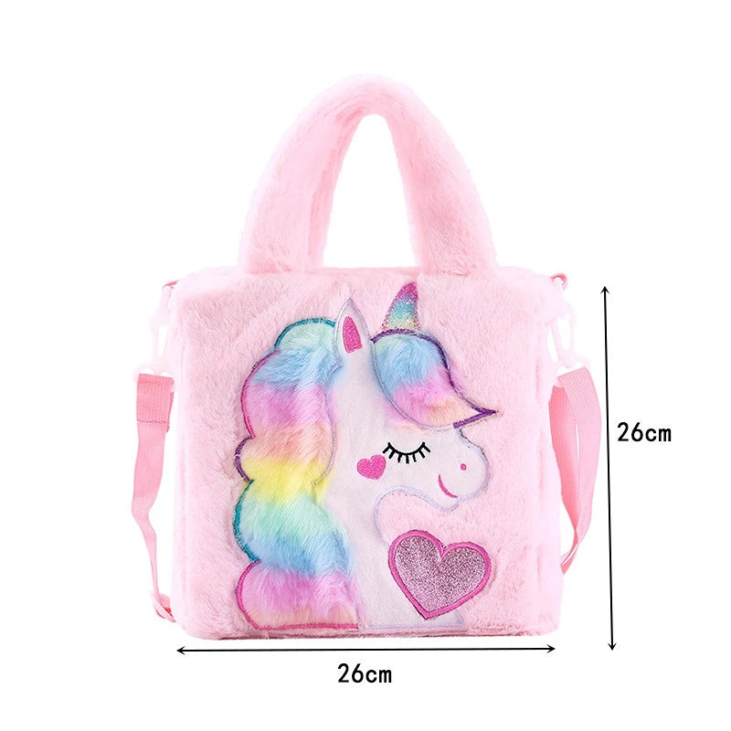 Sacs pour enfants Sacs à bandoulière Sac à bandoulière en peluche brodé dessin animé Sac à main mignon pour fille Sac à bandoulière licorne pour fille Spot