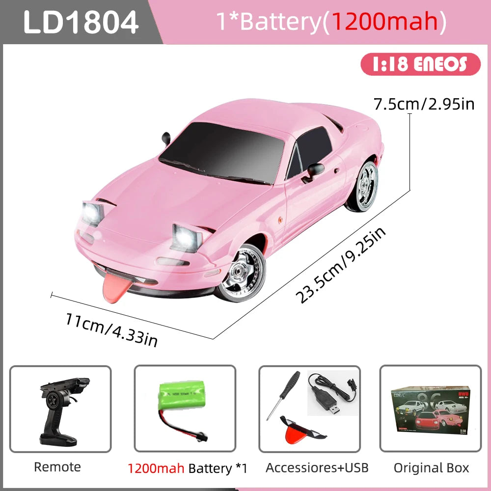 LDRC LD1804 RC Drift Car 1/18 Mazda Mx5 2.4G 2WD ESP Gyroscope LED Lights Full Scale Controlled Model Children Car Toys Gifts