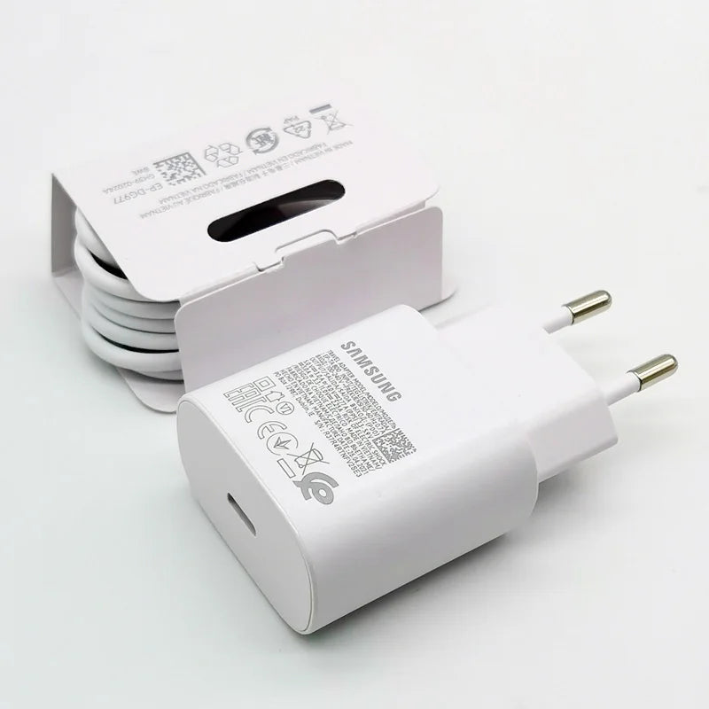 Chargeur ultra rapide Samsung 25W Type C pour Galaxy S24 S23 S20 S21 S22 Plus Note 20 10 A55 A35 A25 A15 Z Flip Fold 6 5 4 3