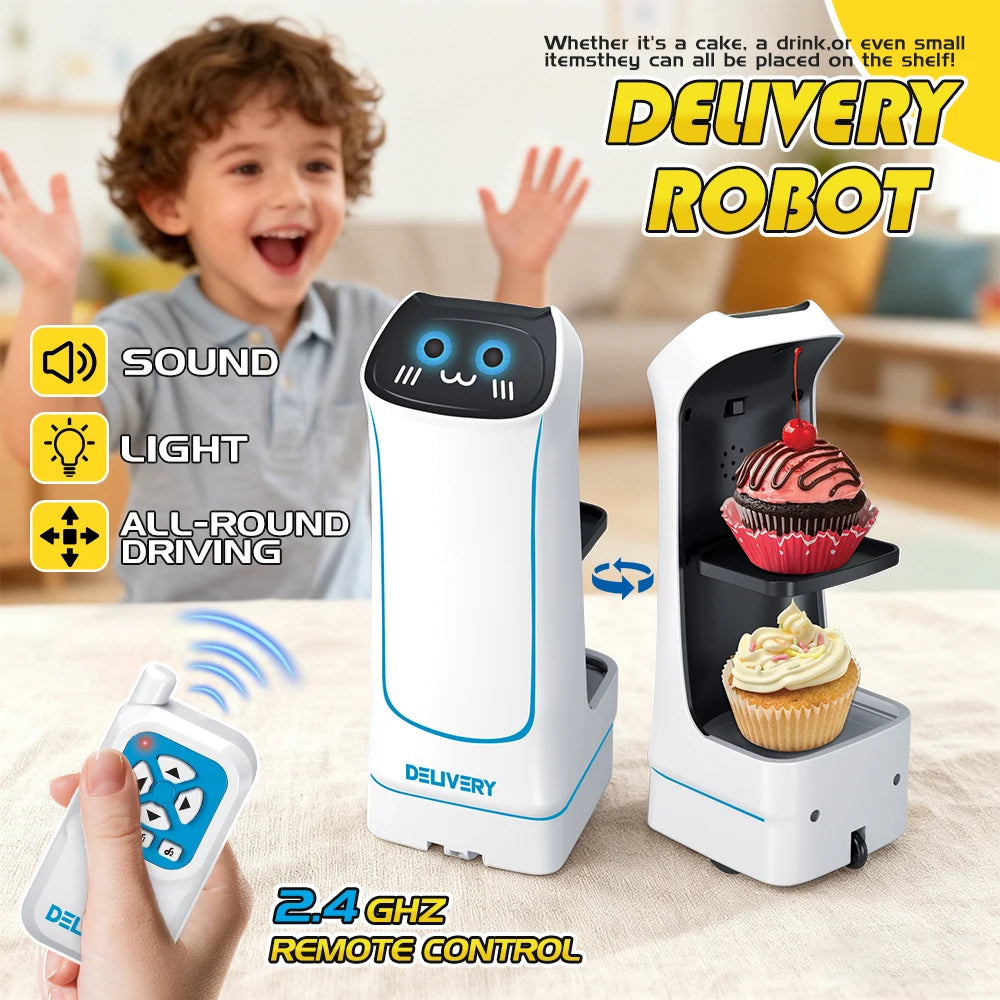 2,4-GHz-Funkfernbedienung Essenslieferroboter-Spielzeug, ferngesteuertes Roboterspielzeug mit Licht und Musik, Kindergeburtstagsgeschenk