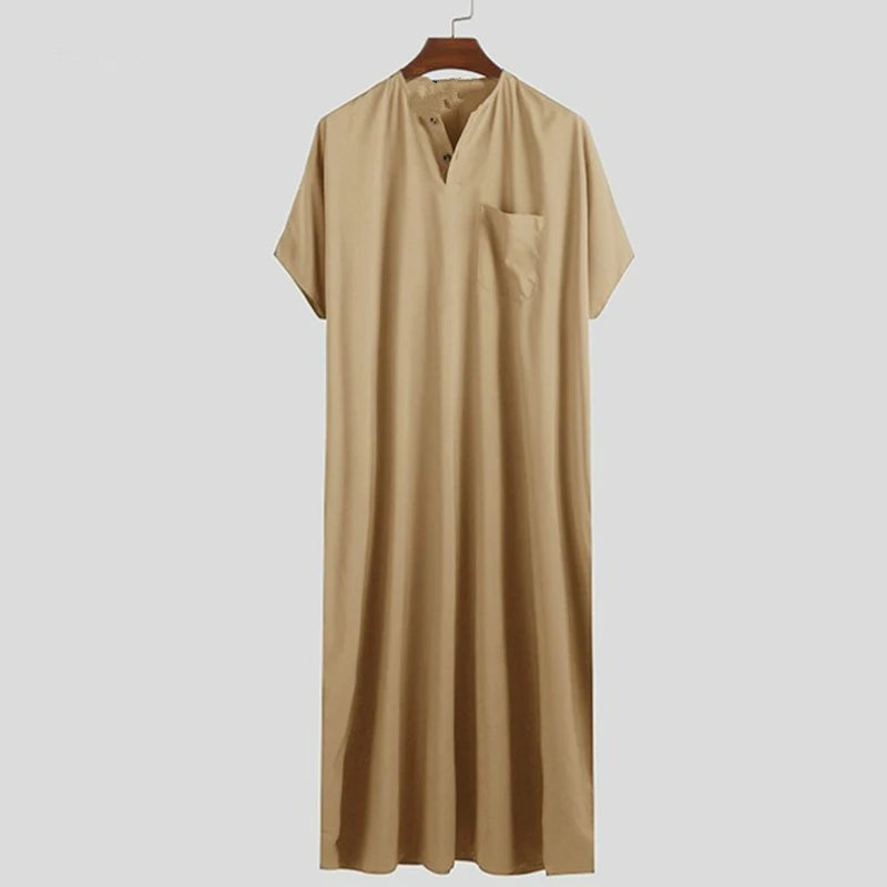 Robe musulmane à manches courtes pour hommes, caftan, vêtements musulmans amples décontractés, vêtements islamiques arabes d'été, caftan, pays du Moyen-Orient