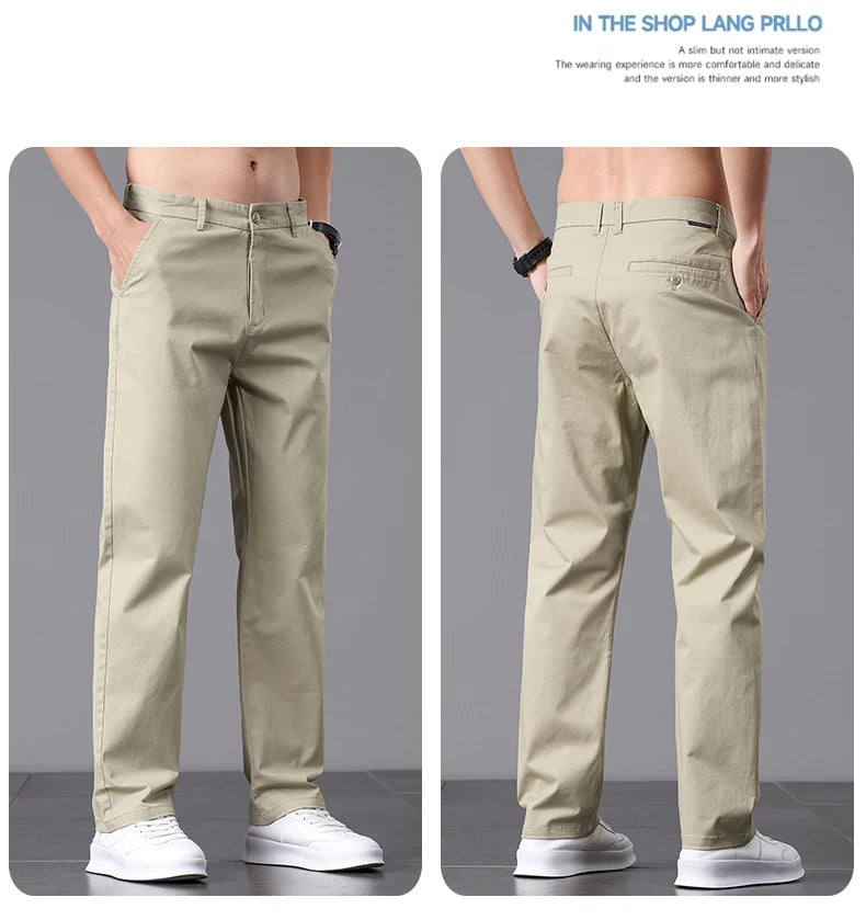 2025 Stretch Herrenhose Straight Fit Baumwolle Golfhose Herren Frühling Sommer Anzughose Büro Arbeit Freizeit Schwarz Marineblau Khaki