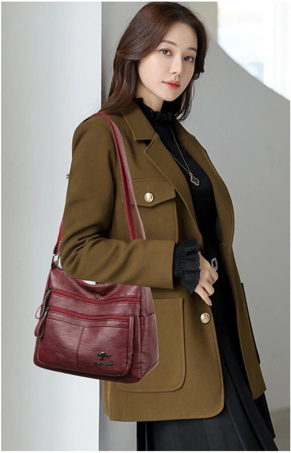Sacs bandoulière en cuir souple Kangaroo pour femmes Sacs à bandoulière vintage multi-poches Designer Sacs messager décontractés pour dames Sac à main