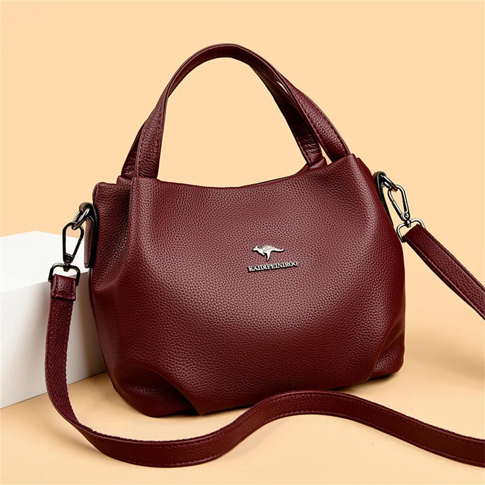 Damen Handtaschen aus weichem Leder Luxus Designer Handtasche Einfarbig Damen Schulter Umhängetasche und Geldbörse Pendler-Tasche