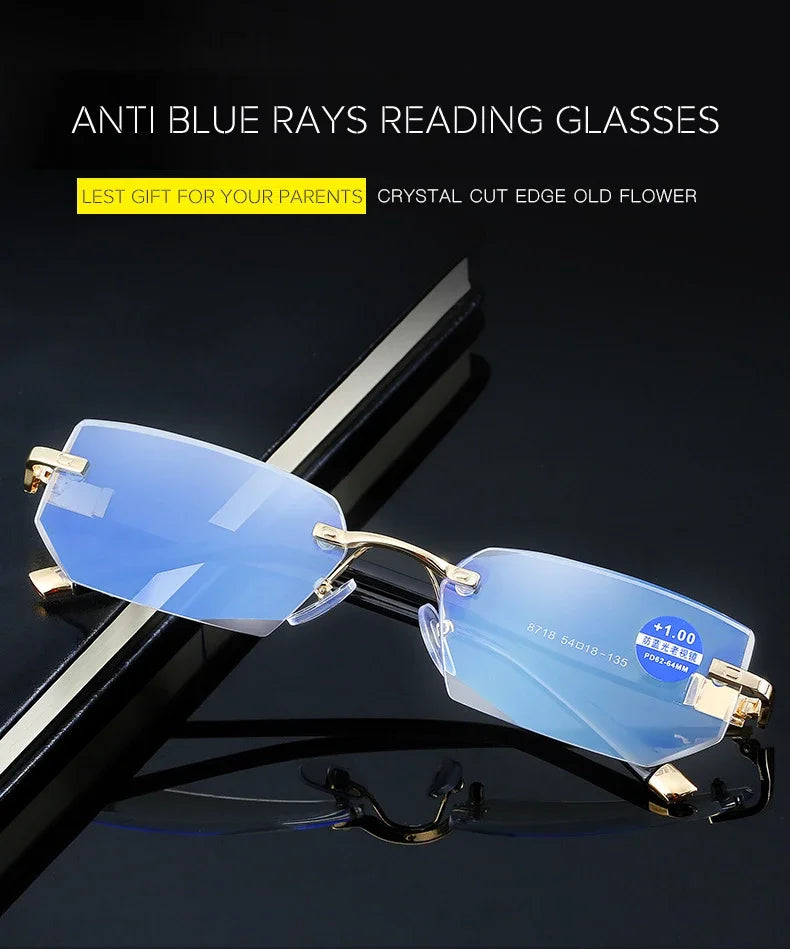 Herren quadratische Lesebrille Business HD-Gläser Randlose Brille Damen Trendige Presbyopie Korrektionsbrille +1.0 bis +4.0