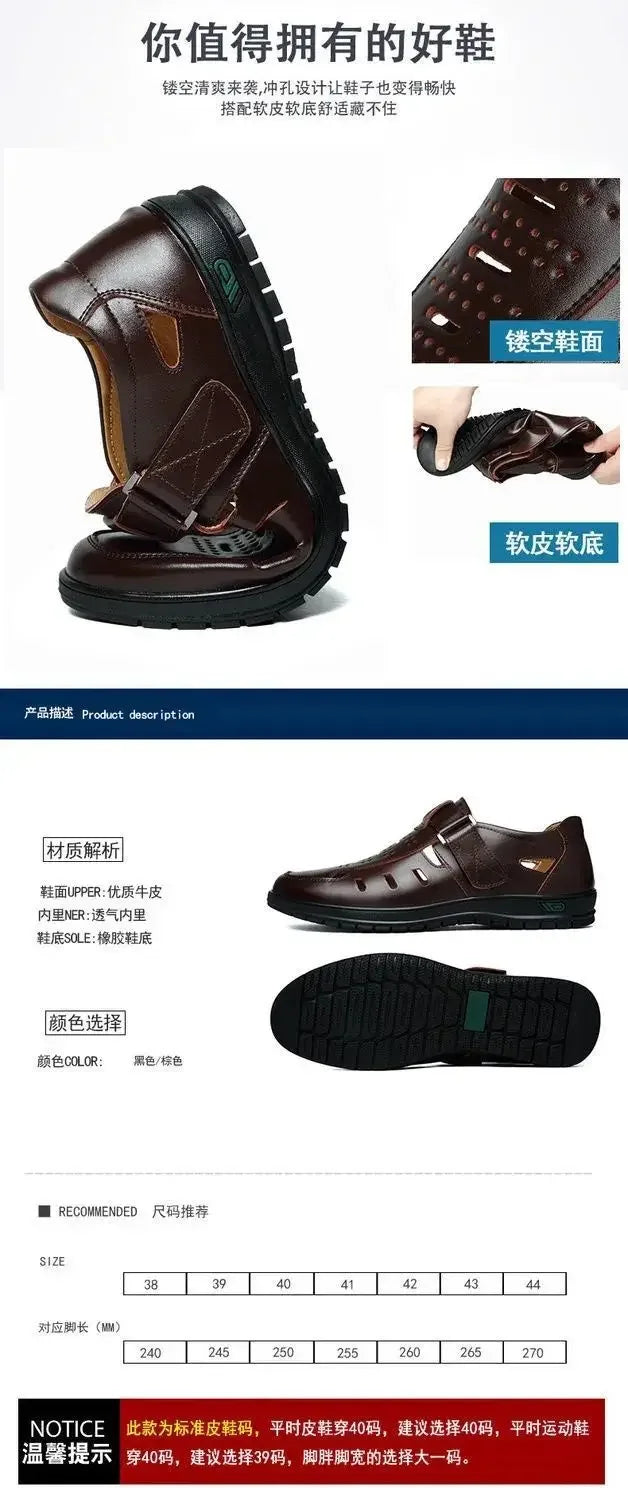 Sandales Homme en Cuir Véritable Chaussures Décontractées Respirantes d'Été pour Homme Sabots à Enfiler Extérieur Antidérapantes Faites à la Main Sandales