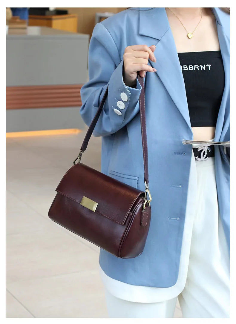 Vielseitige Damen-Umhängetasche aus Rindsleder, Damen-Crossbody-Tasche, Neu 2025, pflanzlich gegerbtes Oberleder, lässige Messenger-Handtasche