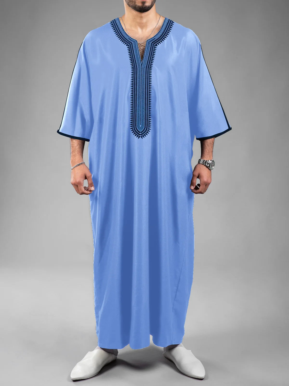 Nouvelle Abaya Musulmane Homme 2026 Robe Islamique Saoudienne Caftan Longue Robe Homme Marocain Thobe Jubba Uni Décontracté Brodé Caftan