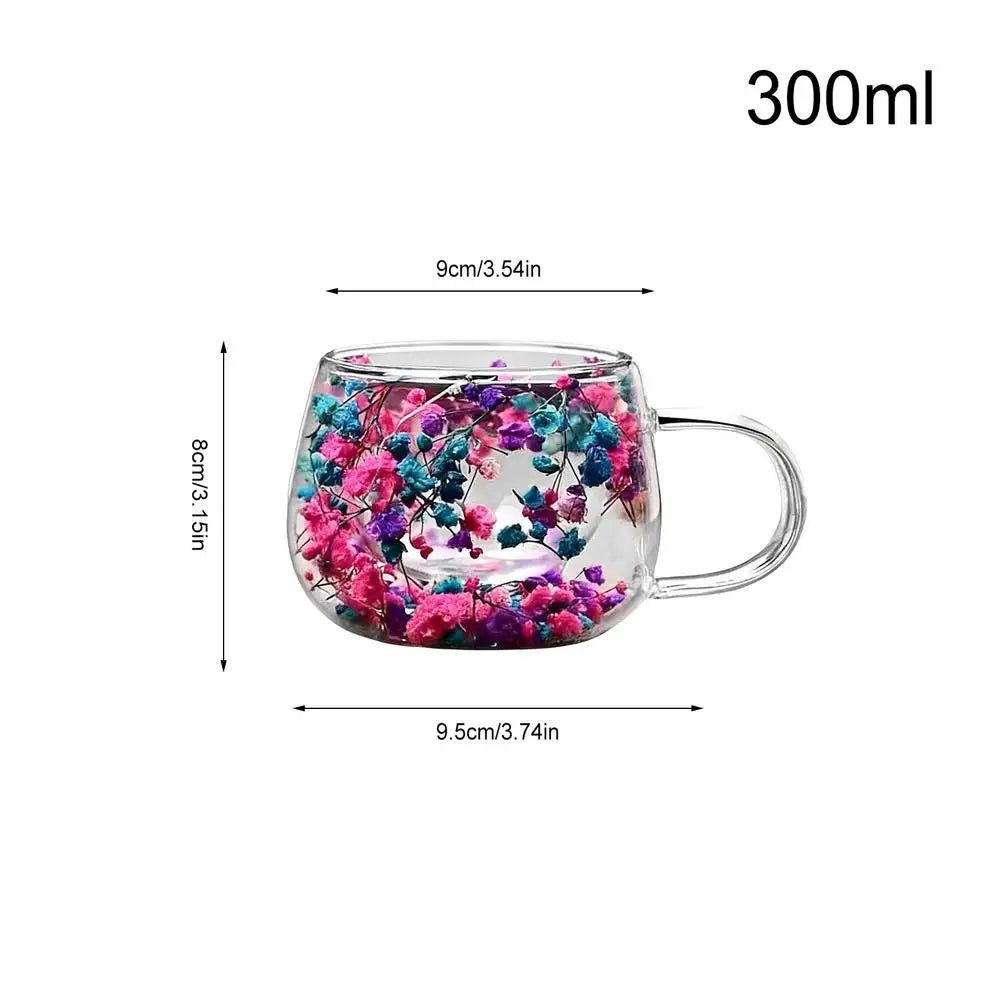 Dried Flower Coffee Mugs Double Wall Drinkware Glass Drinking Cups Coffee Mug for Home Living Room Kitchen Apartment