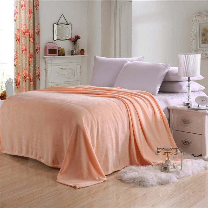 Couvertures en flanelle polaire corail 230 g/m² pour lits, couleur unie bleue rose, douce, chaude et fine, couvre-lit, housse de canapé, couverture plaid en fausse fourrure.